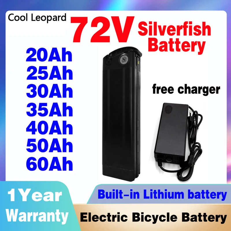 

Silver Fish E-Bike 72V 20Ah/30Ah/40Ah/50Ah/60Ah Lithium Ion Battery Pack,for Electric Folding Bicycle Replacement Battery