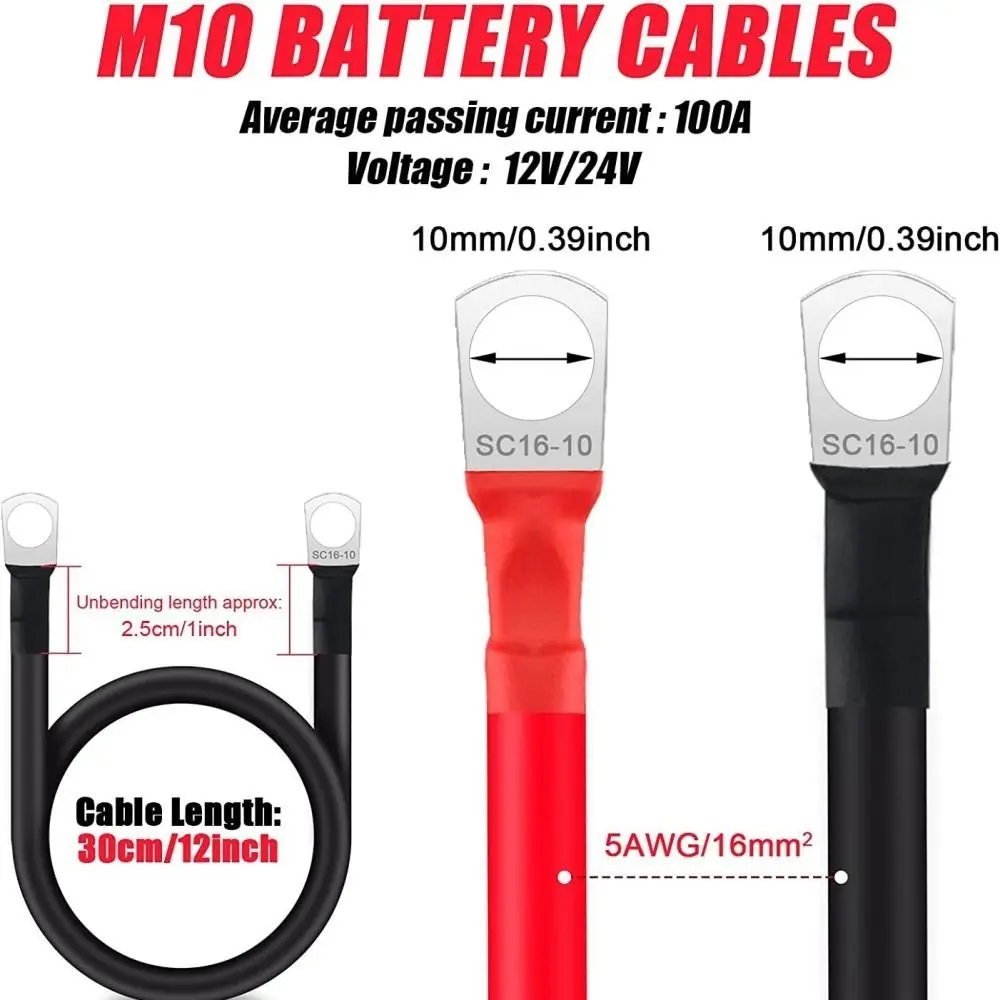 Copper Battery Inverter Cable 12V 24V Red Black 5AWG