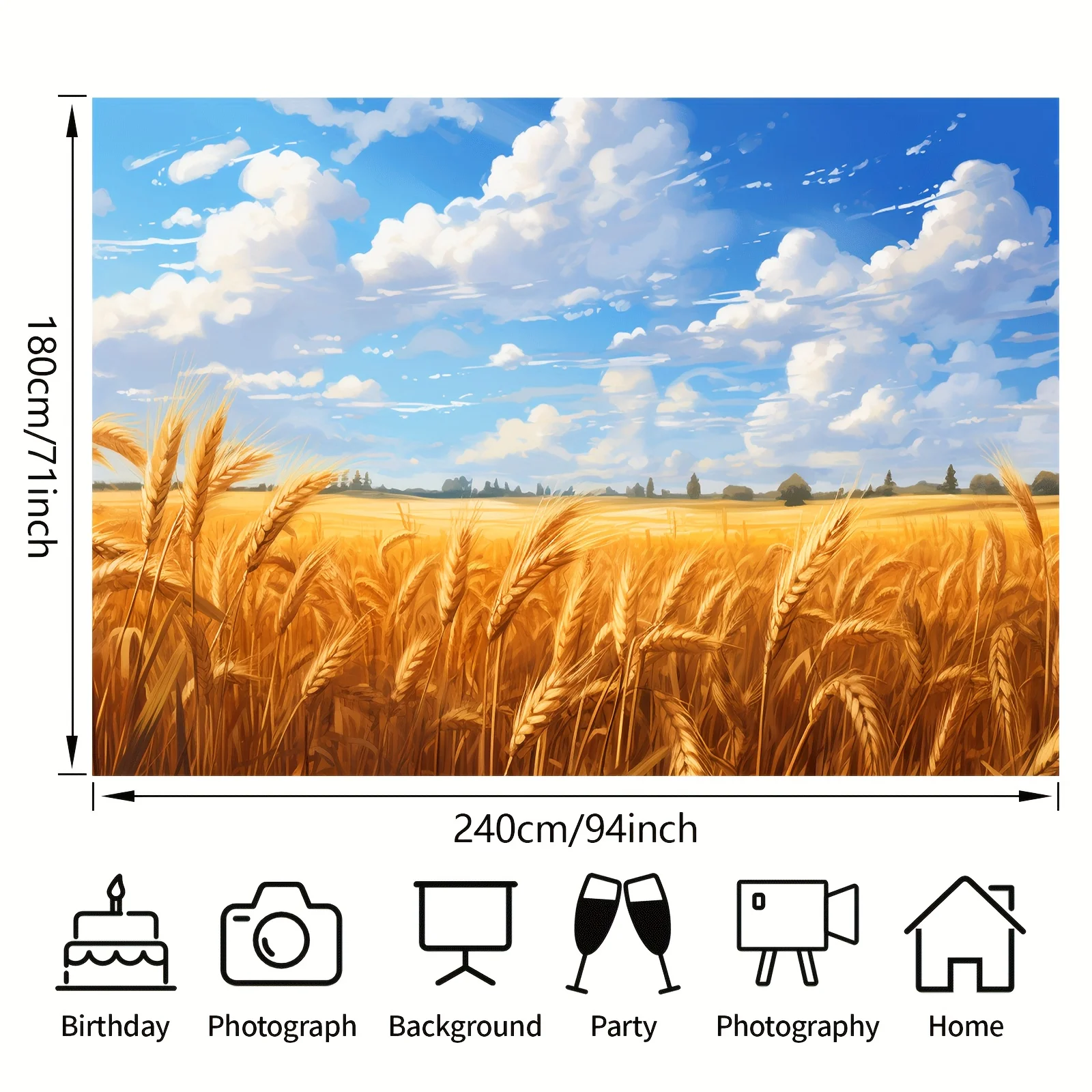 Golden Wheat Field Fotografie-Hintergrund – geeignet für Raumdekoration – Partyzubehör – Frühling, Sommer, Herbst, Winter – Detail 6