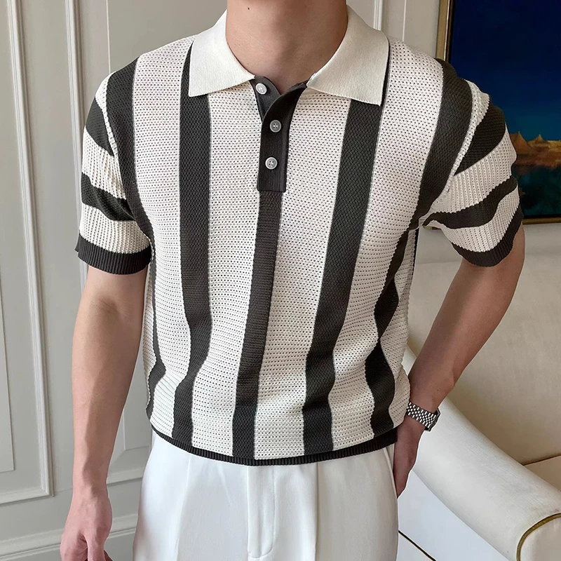 Contrast Color Striped Mens Polo Shirts Trendy Button Turn-down Collar Knit Tops Men Spring Summer Daily Casual Breathable Polos 12 Sad4a1d954da342aa8749969fc6feb7bfO