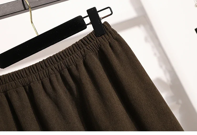 2026 herbst Plus Größe Rock Frauen Hohe Elastische Taille Große Größe Rock Koreanischen Stil Elegante Braun Casual Schlitz Bleistift Röcke – Detail 9