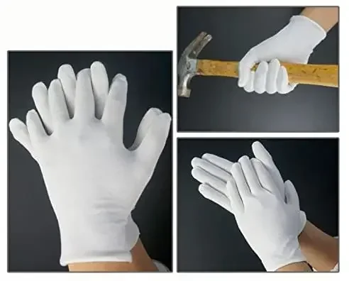 12 Pairs S/M/L/XL Sizes White Cotton Gloves for Dry Hands Moisturizing Eczema Inspection Work Gloves Stretchable Cloth cotton gloves