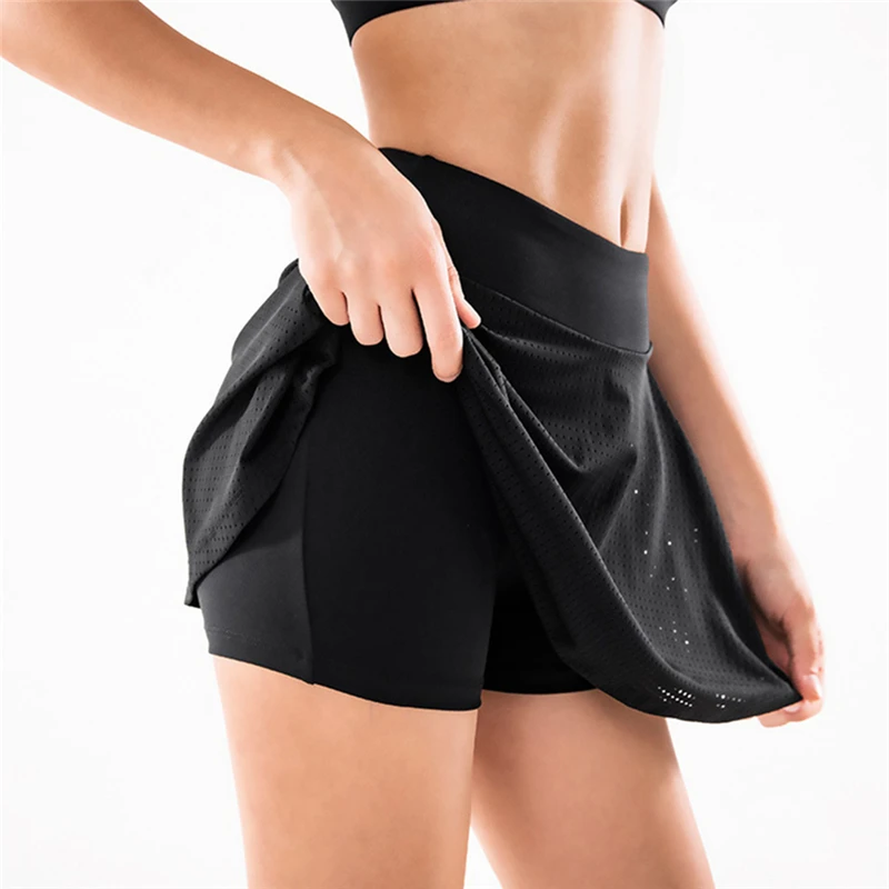 Women's Black Mesh Tennis Skirt with Shorts 2