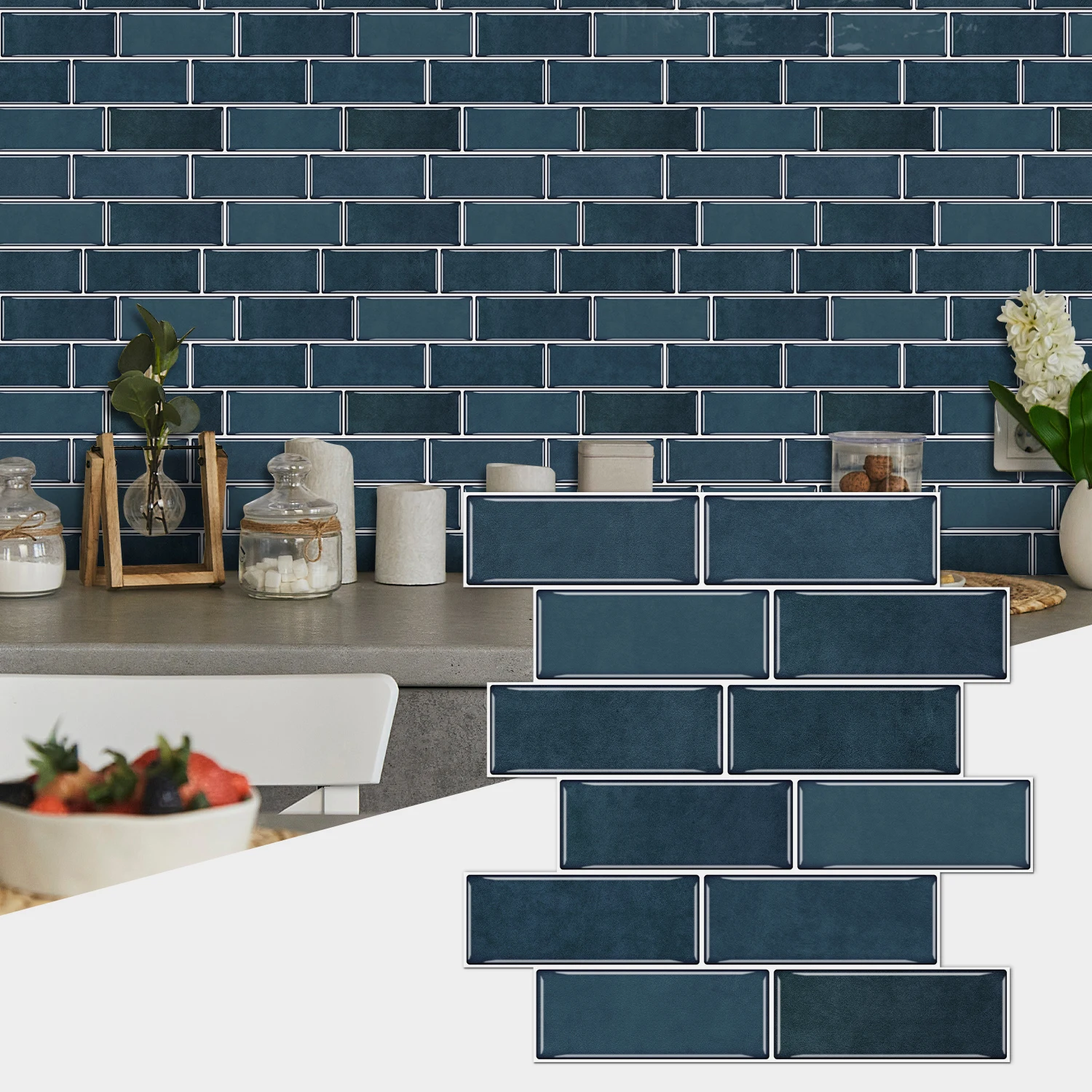 Blue Marble Tiles for Kitchen Living Room Waterproof Self-Adhesive Splicing Wall Stickers Room Decor Renovation 1/6/12PCS wall stickers ceramic decals