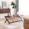 Coffee Table, Glass Nightstand Side Table, Boho Wooden End Table with Storage for Living Room,Dining Room, Tea 4