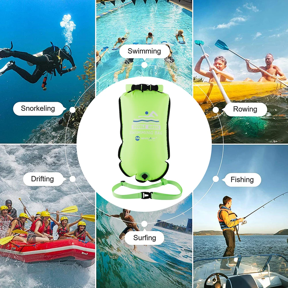 20L Inflatable Open Swimming Buoy Tow Floating Bag Double AirBags Water Sport Life Saving Swim Buoy Pool Inflated Air Drying Bag swimming buoy