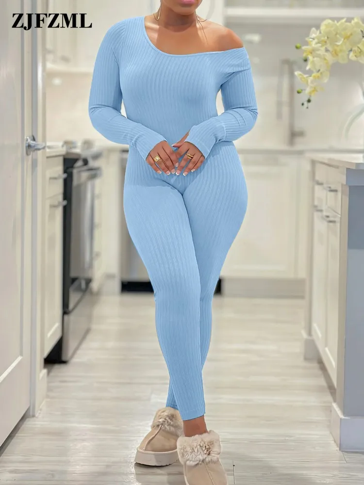 

Fashion Sexy Solid Color Striped Body-shaping Jumpsuits Homecoming Rompers For Women Long Sleeves Off Shoulder Casual Bodysuits