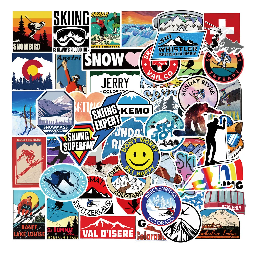 Cartoon stickers Graffiti stickers 10/50Pcs Winter Skiing Snow Mountain Penguin Graffiti Stickers for Luggage Laptop Skateboard Refrigerator Ski Car