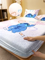 1 cartoon cute Stitch pattern digital printed frosted Fitted Sheet,bedroom printed bed cover,bedding(No pillowcase) 1
