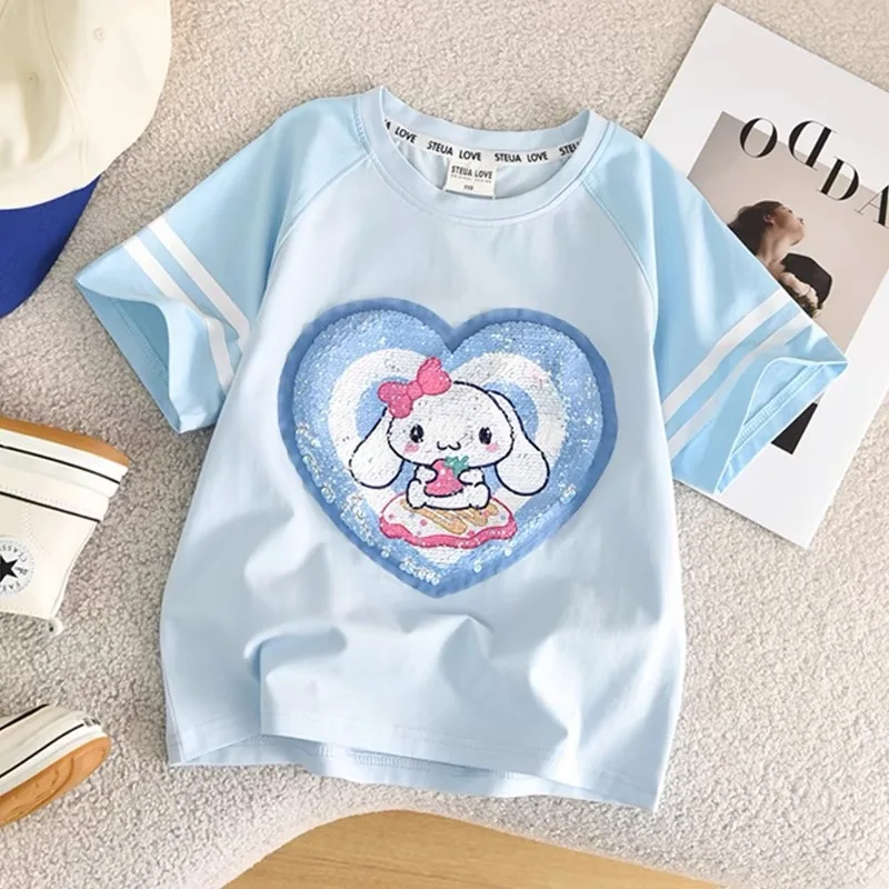 Mymelody Culumi Girls T-Shirt Summer Shirt Changeable Pattern Cinamonroll Children Cartoon Round Neck Casual Tee Tops 3