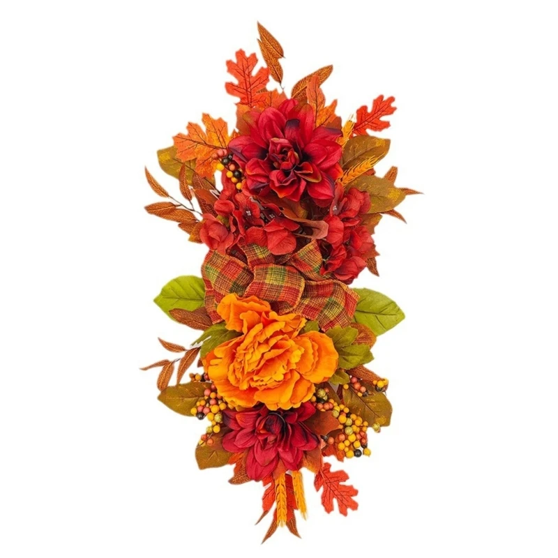 

N0HB Fake Hanging Plant & Flower Thanksgiving Wreath Artificial Hanging Flower for Front Door Garden Yard Indoor and Outdoor