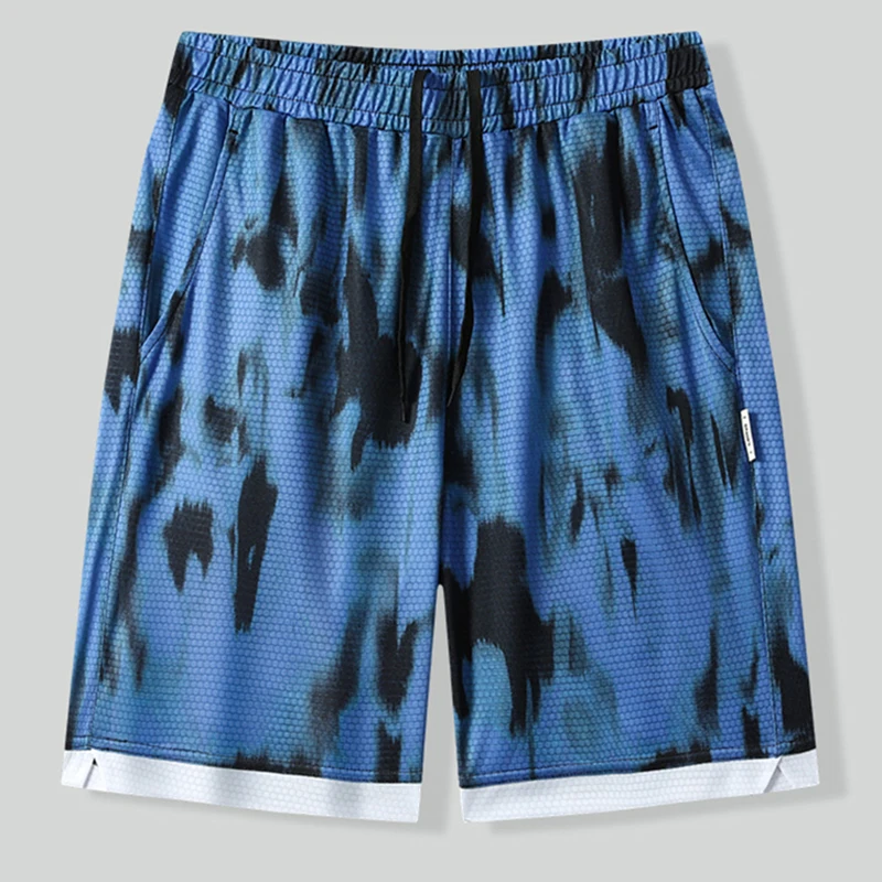 Shorts tie-dye pour hommes, taille élastique avec cordon de serrage, shorts de plage, pantalons courts d'été à séchage rapide pour la course en plein air, vêtements de sport