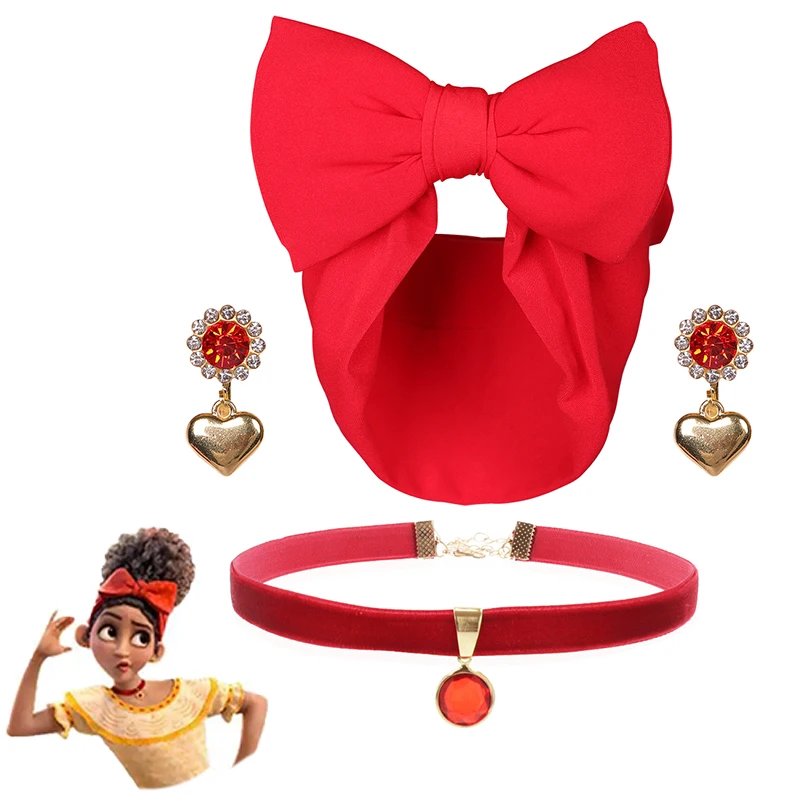 

Girl Encanto Costume Accessories Dolors Madrigal Red Headband Sunflower Earrings Necklace for Party Cosplay Dress up Headwear