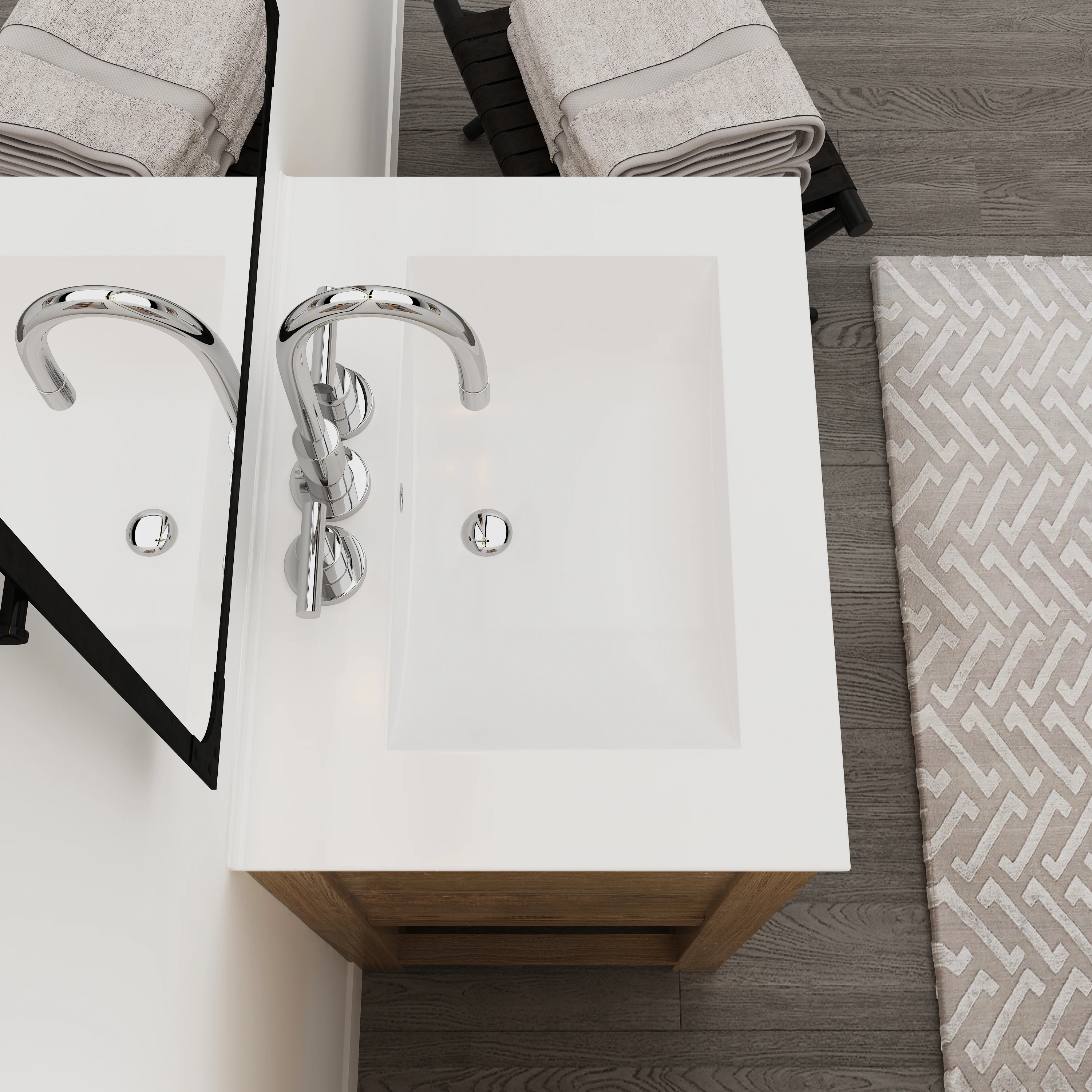 MEJE 24/31/36 Inch Rectangle Drop in Vessel Sink, White Ceramic Bathroom Vanity Top Sink with Three Faucet Holes