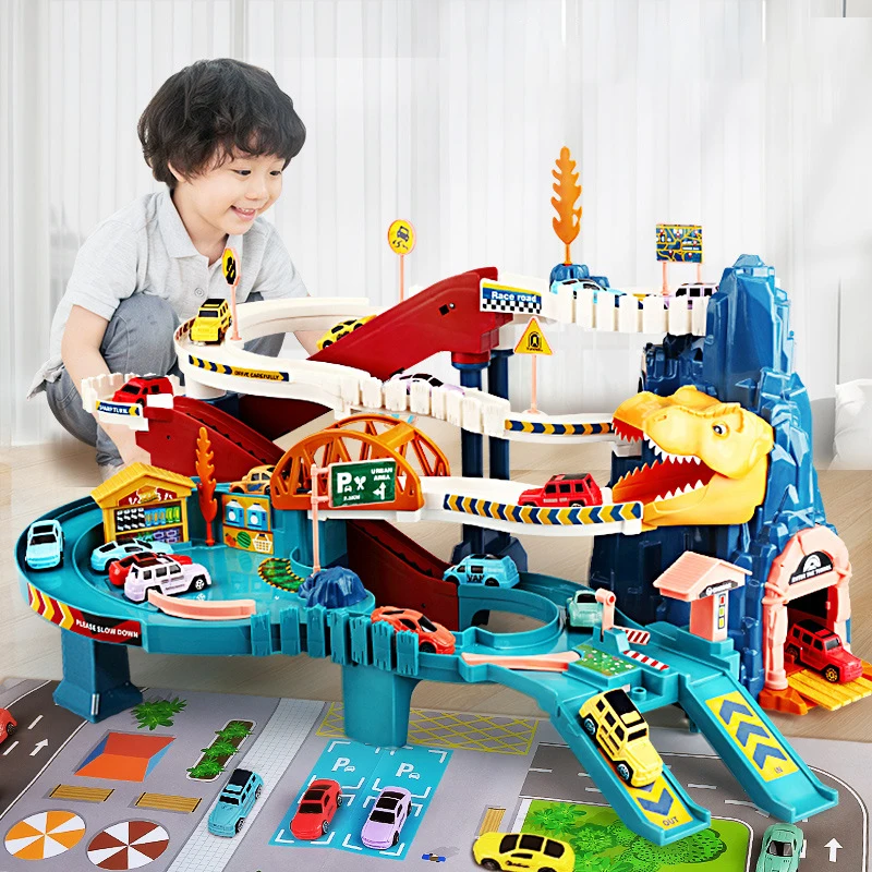 Kids Road Adventure Curved Dinosaur Lion King Panshan Railcar Track Car Boys Interactive Games Children Birthday Toys Gifts |