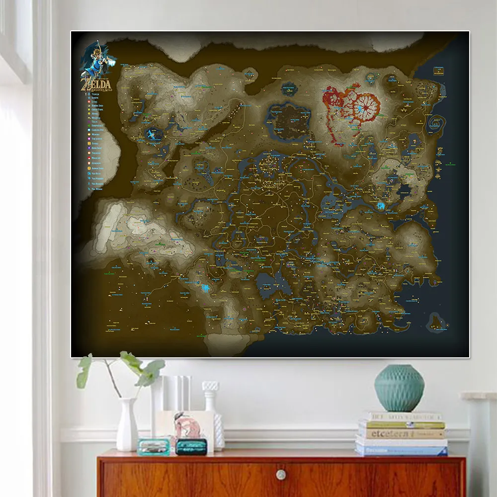

NS play Zelda HD map Canvas Poster Link Exclusive English version Detailed coordinates position large wall art Decor Painting