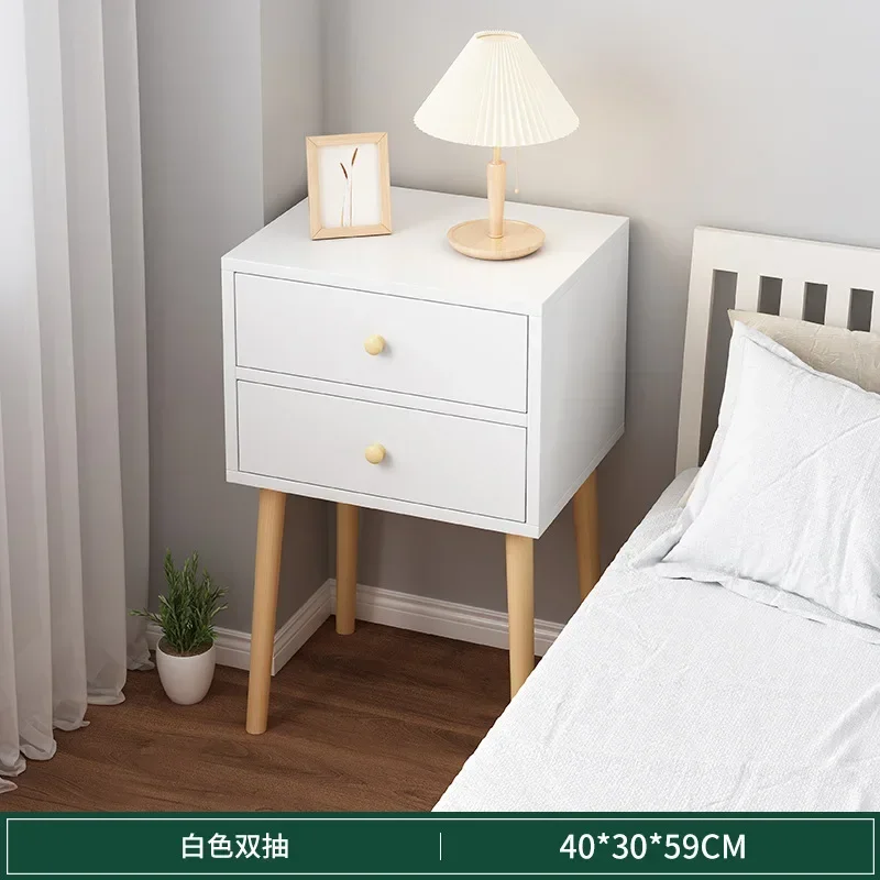 Modern Nightstand with Drawer, Bedside Table with Solid Wood Legs, Adorable Practical End Side Table Open Storage Shelf