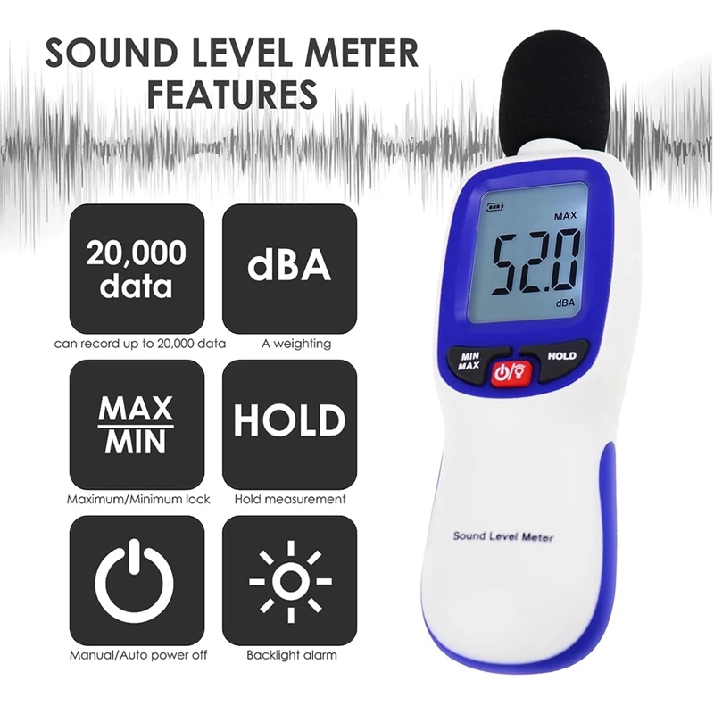 앱 데이터 로깅 무선 사운드 데시벨 계량기, 사운드 레벨 계량기 0-130DB, 고정밀 SPL 계량기