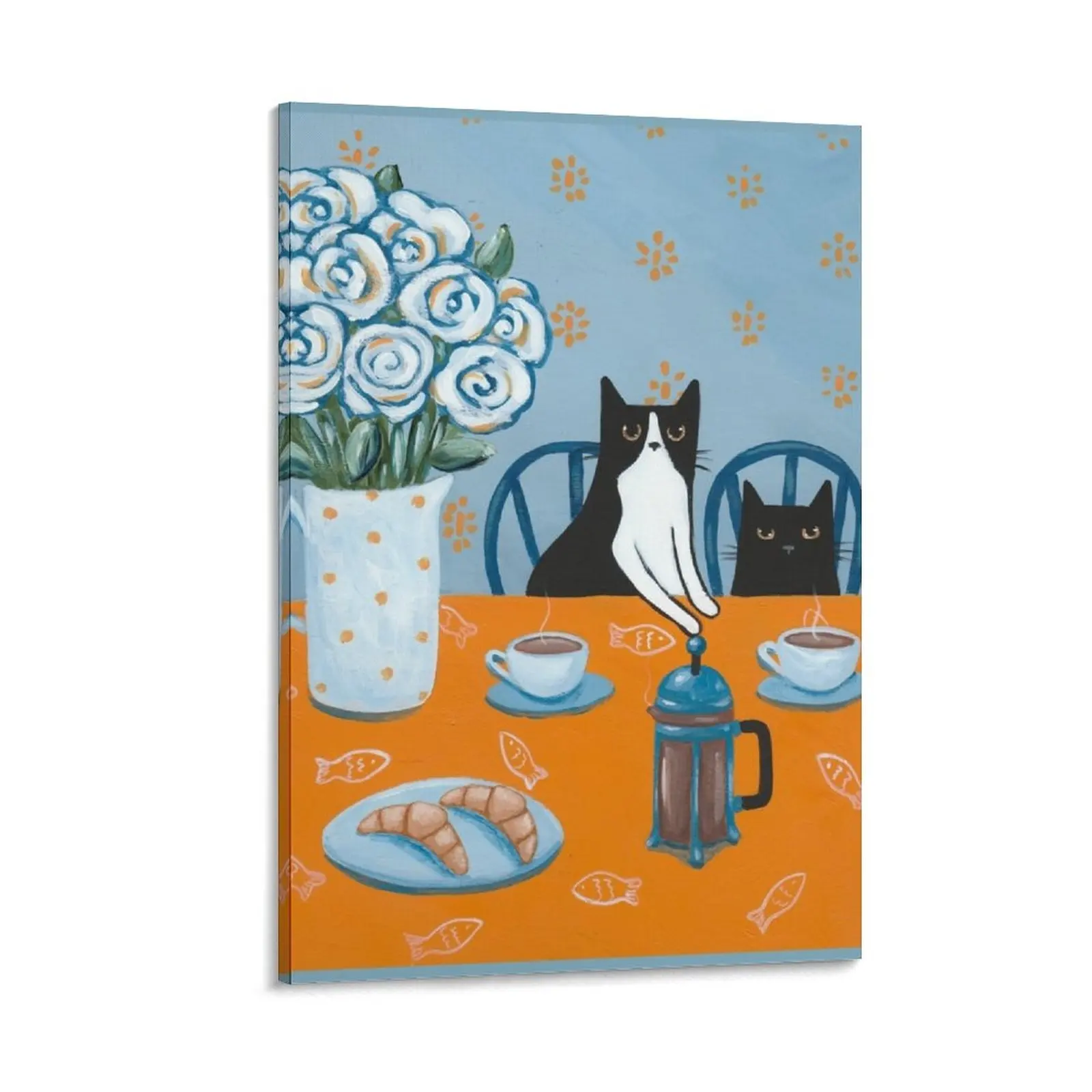 

French Press Coffee Cats Canvas Painting wall frame for living room Decoration for bedroom decoration for the room