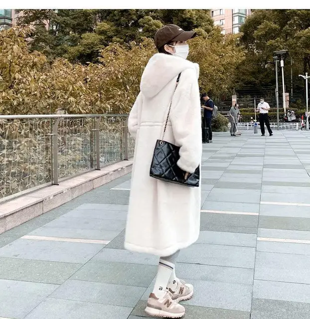 フェイクファー☆フード・ドローストリング付き☆ロングコート 女性のフェイクファーの冬のロングコート,ストリートウェア