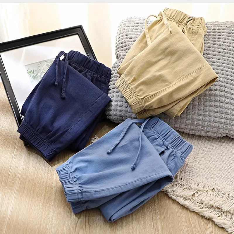 Pantaloni Da Bambino Primavera Estate Pantaloni Casual Alla Caviglia In Cotone E Lino Tinta Unita