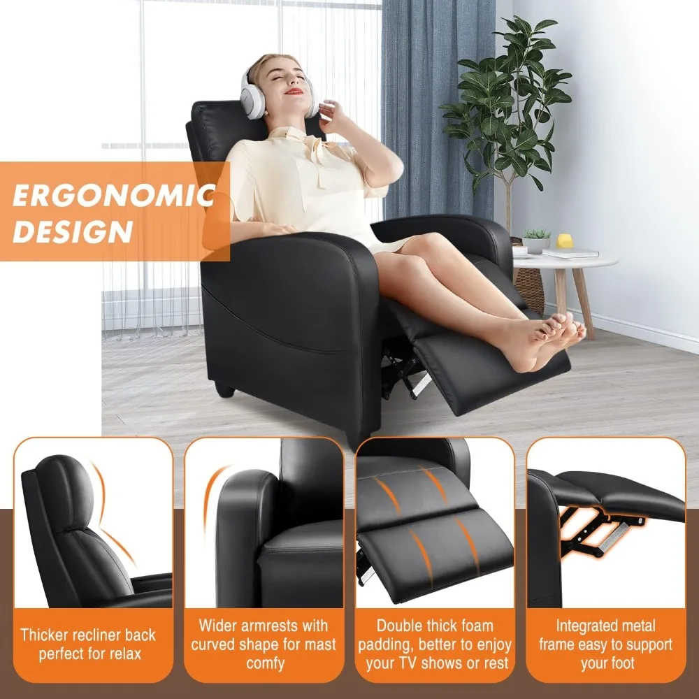 Recliner Chair Ergonomic Adjustable Single PU Leather Sofa with