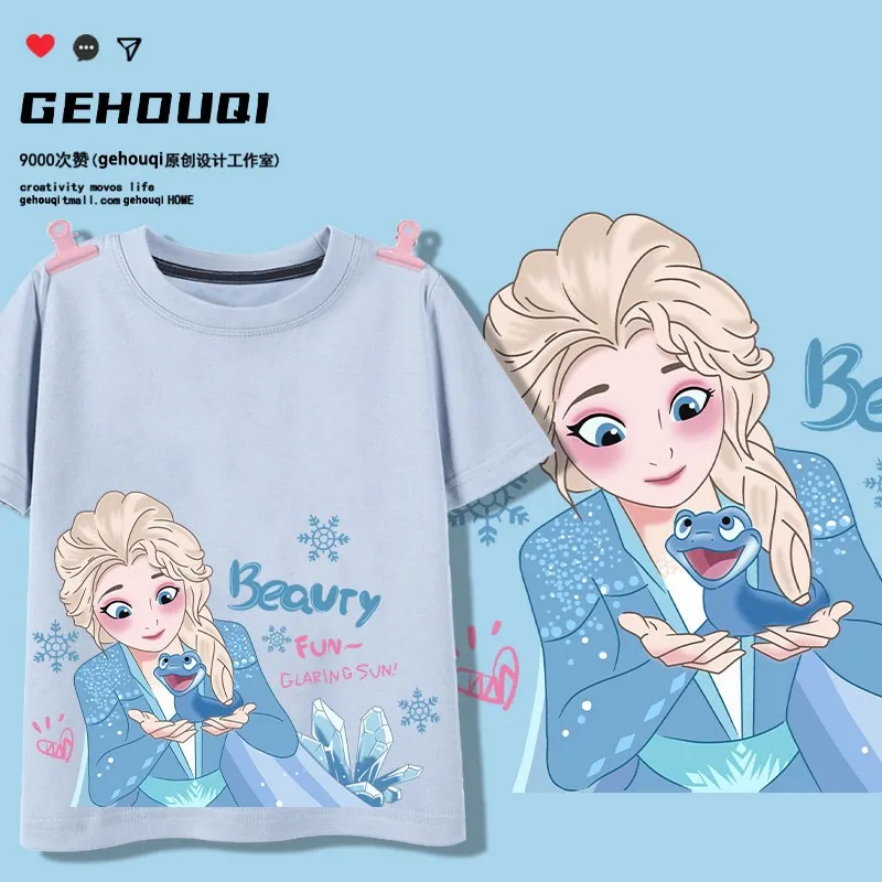 

Frozen Elsa Princess Olaf Printed Short Sleeve T-shirt Girls 2024 Cute Fashion Children's Half Sleeve