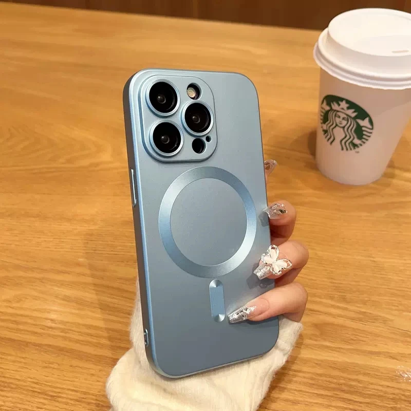 2024 New Luxury Magnetic Matte Lens Protection Phone Case For iPhone 15 14 11 13 12 Pro Max Plus Magsafe Wireless Charging Cover