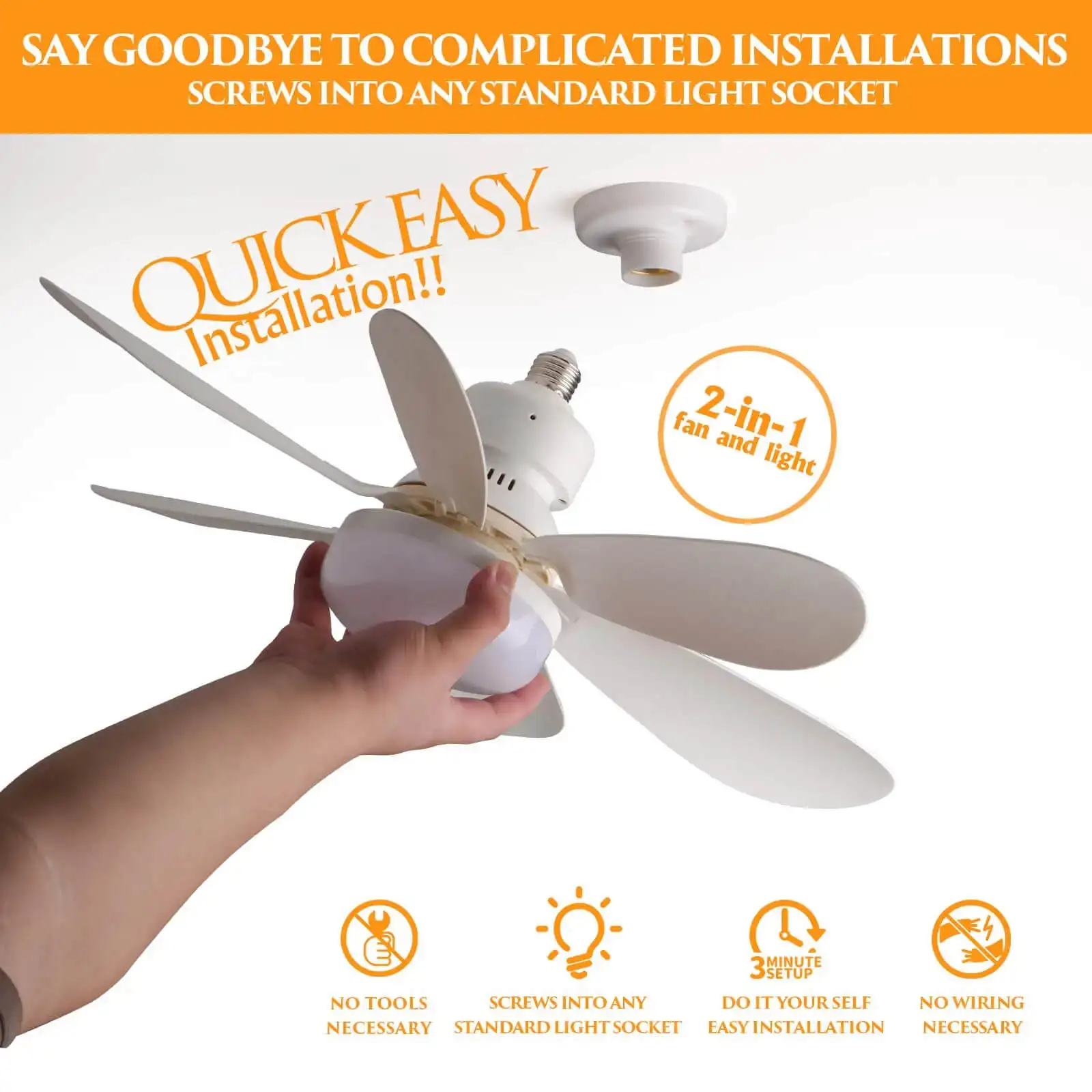 Ceiling Fans with Lights 20.5in 40W Socket LED Ceiling Fan for Garage Bathroom Bedroom Kitchen 5
