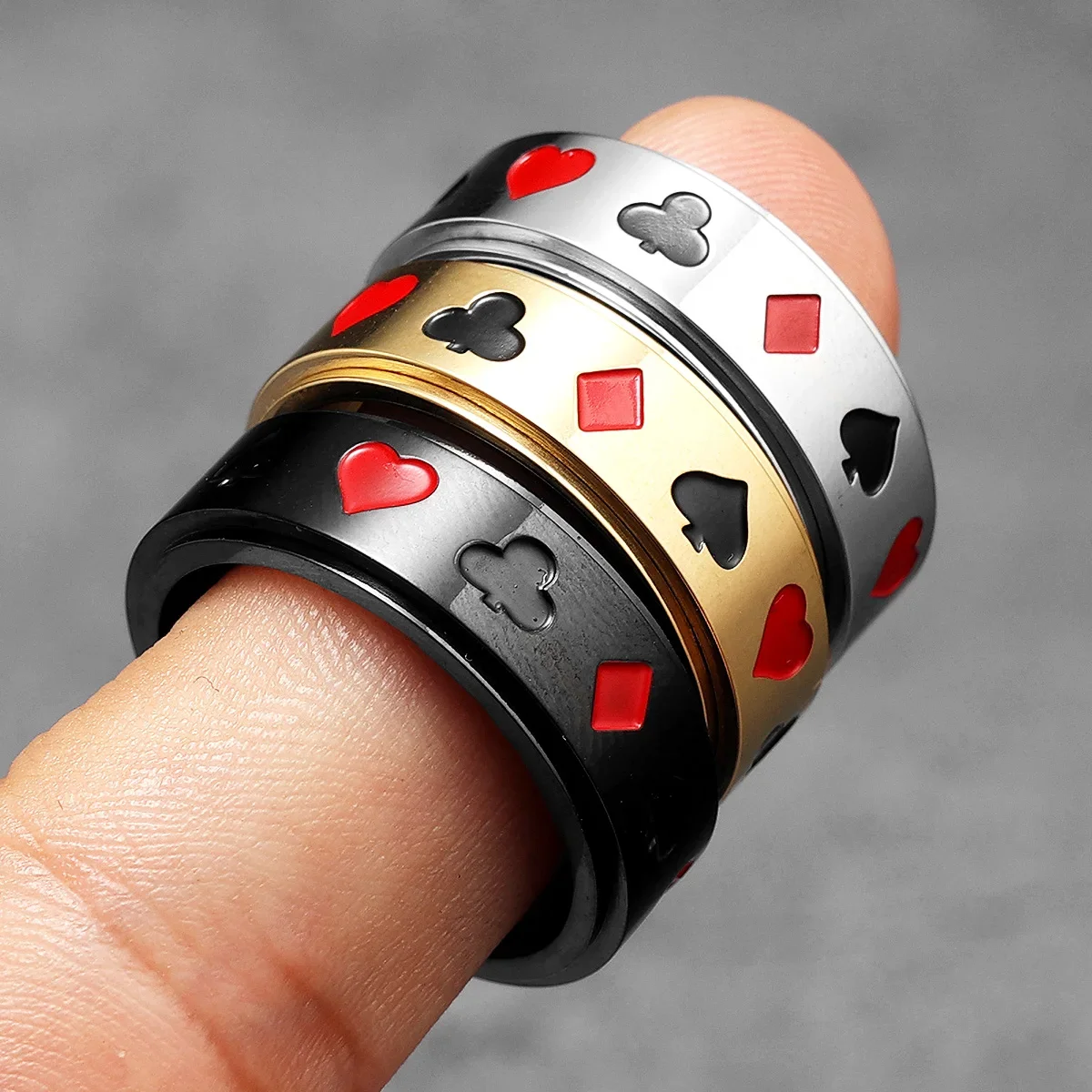 Lucky Poker Fidget Spinner Men Rings Stainless Steel Punk Luxury New In Women Jewelry Fashion Accessories Gift Wholesale 5