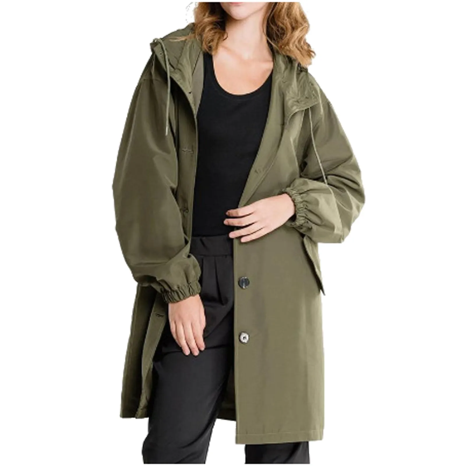 

Womens Windbreaker Mid Length Single-Brested Hooded Windbreakers Harajuku Hoodies Drawstring Outwear Ttrench Coats Y2K Clothing