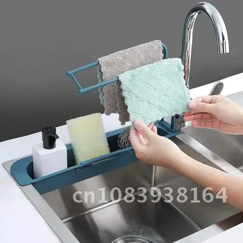 

Sink Organizer Adjustable Dish Drainer Drain Basket Washing Vegetable Fruit Towel Drying Rack Kitchen Accessories