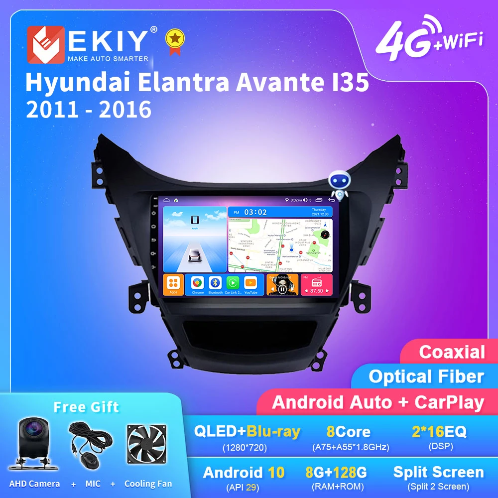 Ekiy T7 Dsp Android 10 Radio Per Hyundai Elantra Avante I35 2011-2016 Lettore Video Multimediale Per Auto Gps Navi System Registratore A Nastro