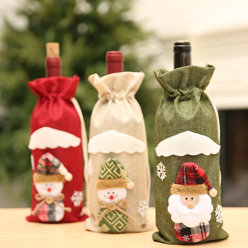 

Christmas 2024 New Champagne Wine Bottle Set Linen Wine Bottle Bag Table Decoration