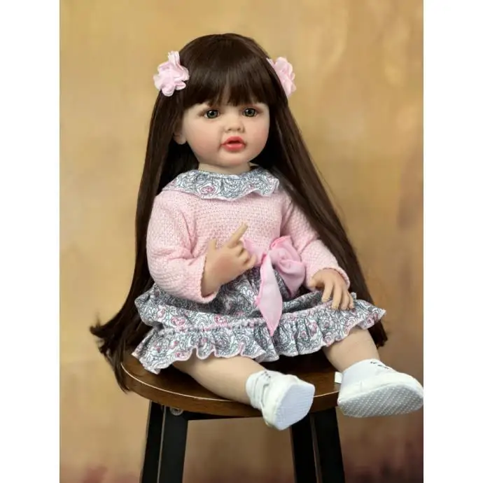 

55cm Soothing Reborn Doll Long Hair Girl Gel Body Washable Eatable Hands Cute Simulation Princess