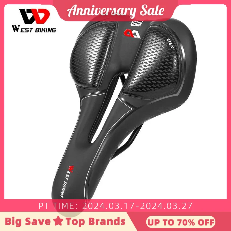 

WEST BIKING Silica GEL Bicycle Saddle Soft Shock Absorbing MTB Mountain Road Bike Saddle Breathable Hollow Cycling Cushion Seat