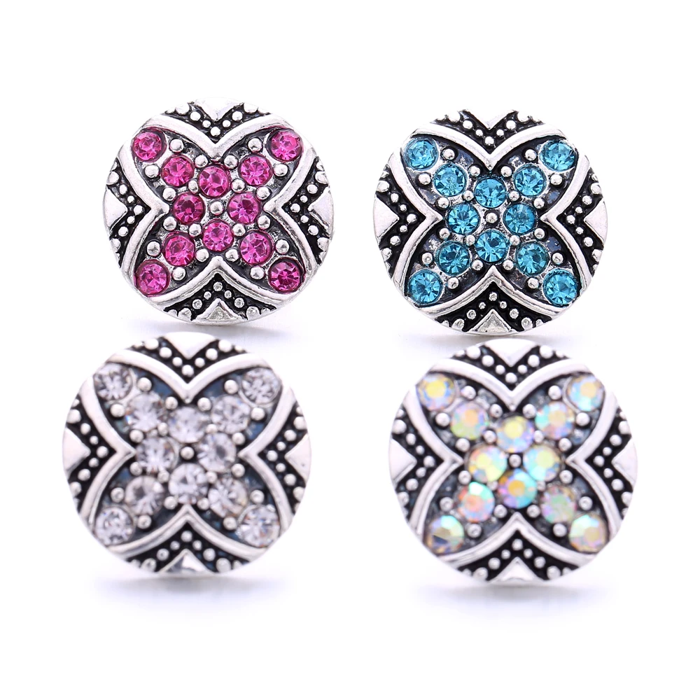 20pcs Fashion Rhinestone Flower 18mm Snap Buttons Fit Leather Metal Snap Button Bracelet Necklace Jewelry