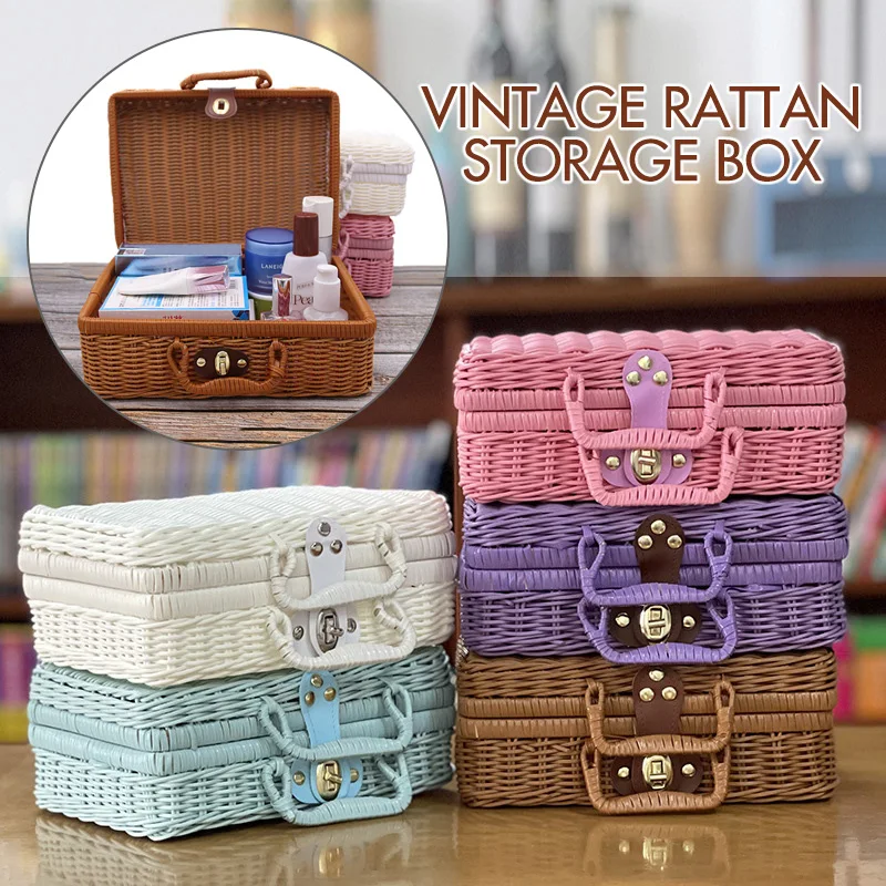 Retro Wicker Vintage Suitcase Bag Wicker Picnic Basket Rattan Box Travel Suitcase Woven Farmhouse Basket for Wedding Decoration bamboo woven fruit vegetable basket 3pcs woven food basket storage wicker container picnic tray food bread storage dishes