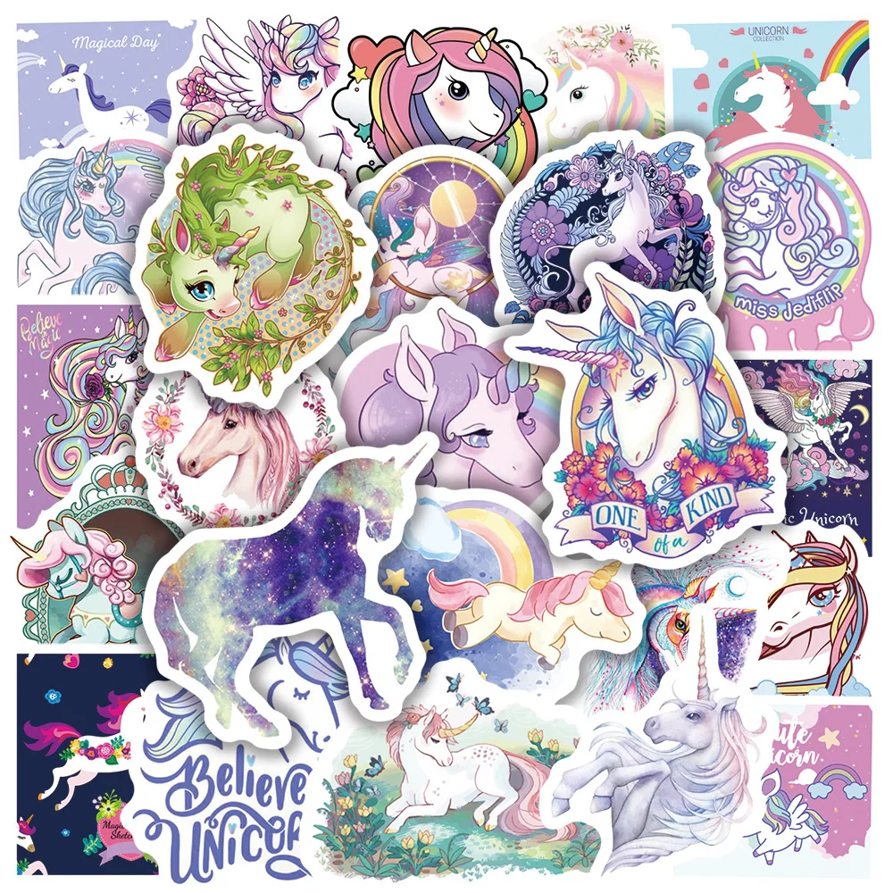 

10/30/50pcs Cute Rainbow Unicorn Cartoon Stickers Aesthetic Kawaii Girl Graffiti Decals Sticker for Kid DIY Notebook Fridge Bike