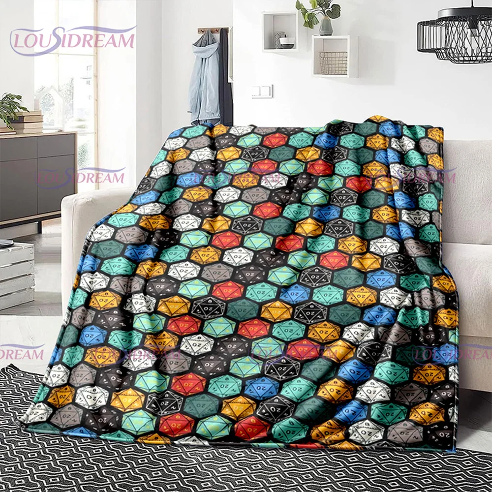 

Colorful Geometry Pattern Air Conditioning Flannel Blanket Office Room Warm and Comfortable Sofa D20 Dice Printed Blanket Gift