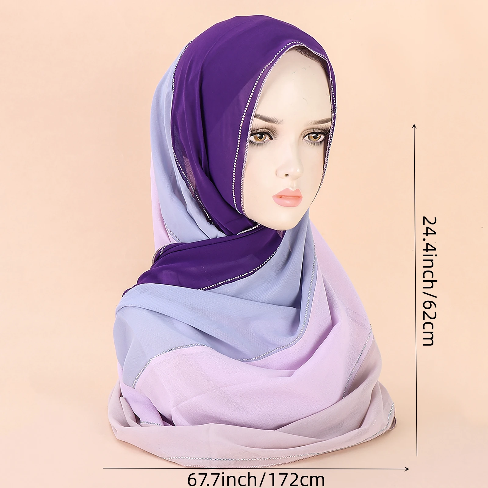 New Muslim Chiffon Patchwork Scarf, Handmade Diamond Decoration,  Exquisite Women's Headscarf, Casual And Versatile Hijab 2