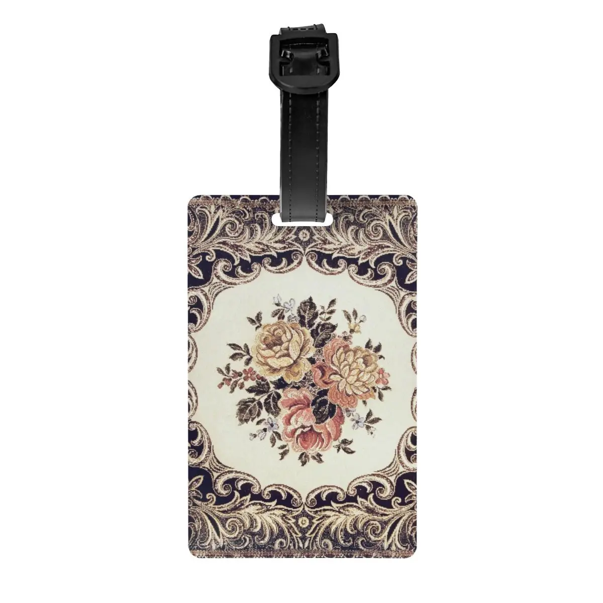 

Custom Baroque Antique Roses Luggage Tag With Name Card Victorian European Floral Privacy Cover ID Label for Travel Bag Suitcase