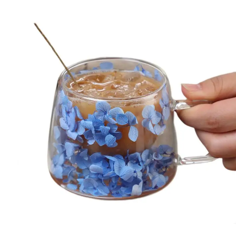 Double Wall Glass Cup Clear Dried Flowers Glass Tea Cup Double Wall Dried Flowers Tea Heat Resistant Cups 200ml drinking glass