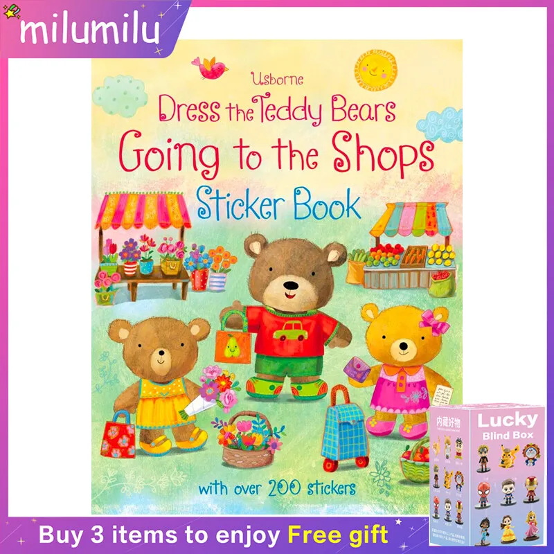 

MiluMilu Dress The Teddy Bears GoinG To ShopS Sticker Book Colouring English Activity Picture Book