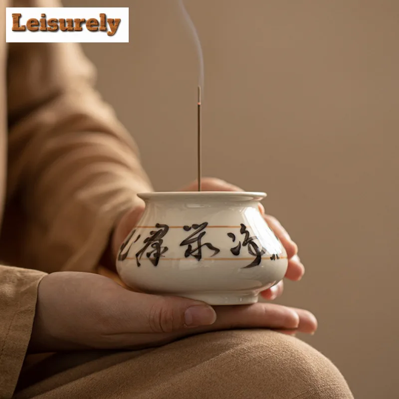 Zen Ceramic Flower Calligraphy Incense Holder Water Fountain Decoration Incense Burners Aromatherapy Censer Teaware Craft Gift