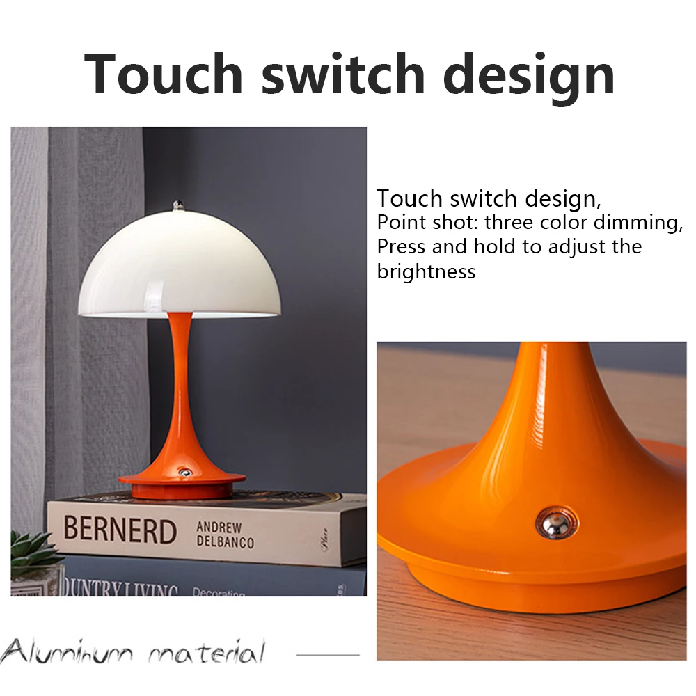 LED Table Lamp Touch Switch Dimming Reading Lamp Flower Bud Mushroom Bedside Lamp Rechargeable Nordic Desk Lamp for Home Decor