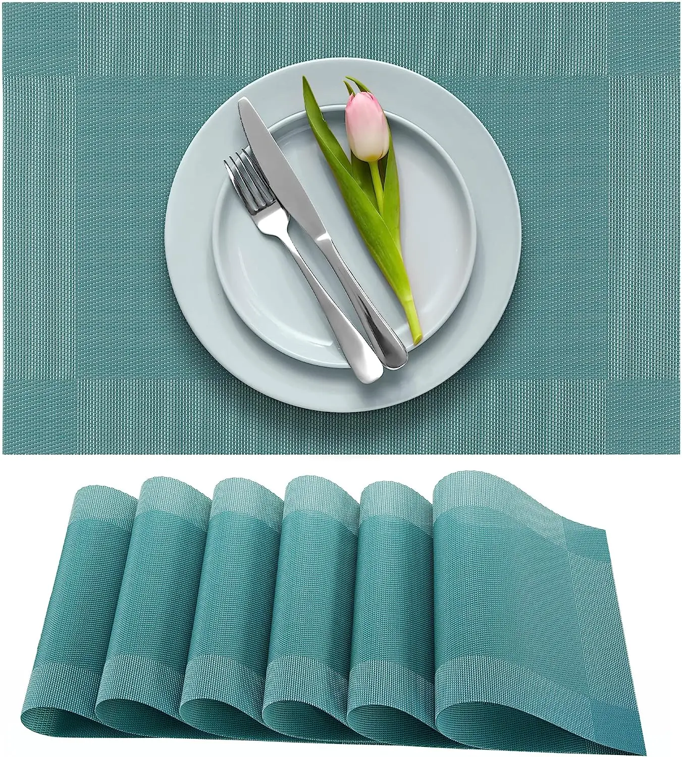 Set 6 Tovagliette E Sottobicchieri In PVC Nero | Resistente Al Calore 80°C E Lavabile | Tovagliette Tessute In Vinile 45x30 Cm Per Tavolo Da Pranzo - 4