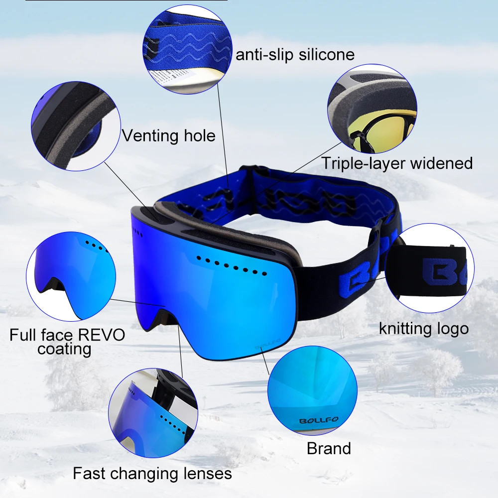 Magnetic Ski Goggles with Quick-Change Double Lens UV400 Anti-fog Ski Glasses Men Women Mountaineering Snowboard Snow Goggles 4