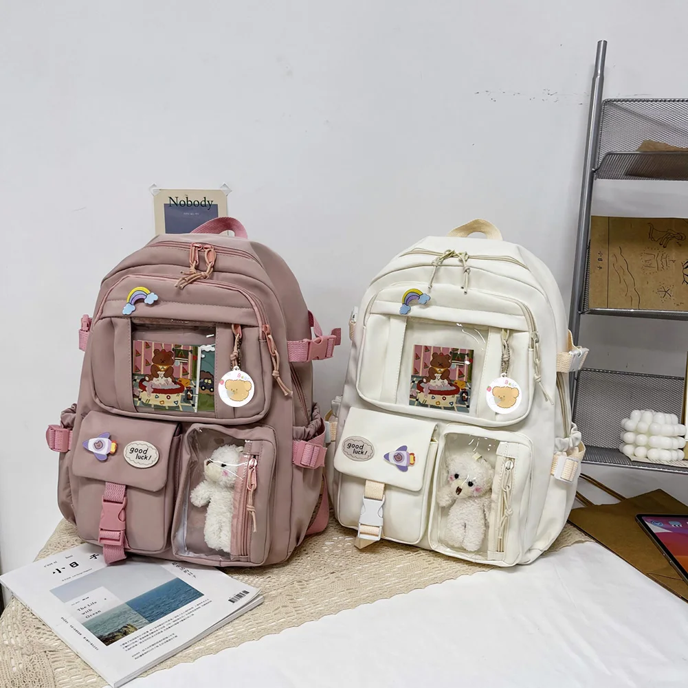 Zaino estetico Kawaii con ciondolo a forma di orso ripieno carino zainetto zaini scuola per ragazze della scuola Academia Bookbag zaino estetico per studenti adolescenti, A04-blu