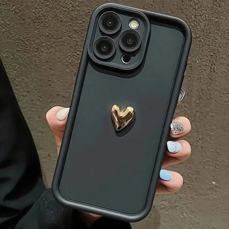 Elegant 3D Golden Heart Luxury Soft Phone Case